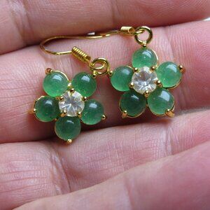 Hand Crafted Green Floral Earrings with Gold Accents